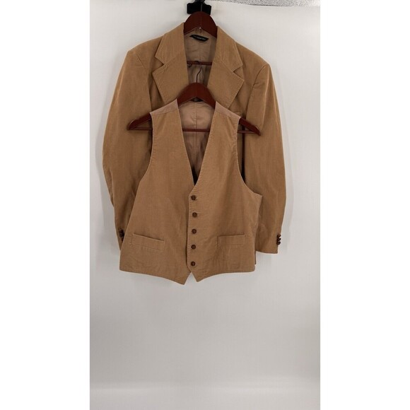 Vintage 70s Farah Corduroy Tan Blazer and Vest Leather Buttons See Measurements - Picture 8 of 16
